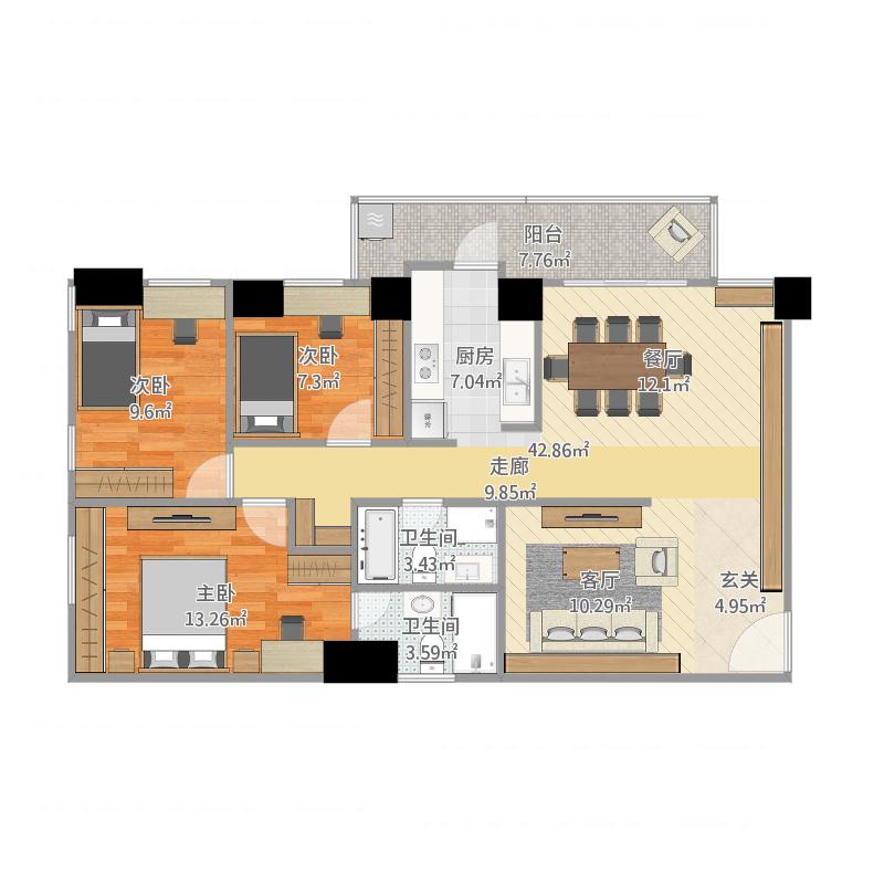 99方北欧三居装修案例