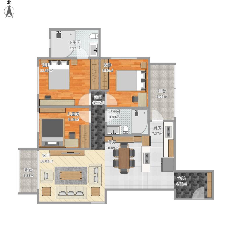 92平方欧式三居室装修案例