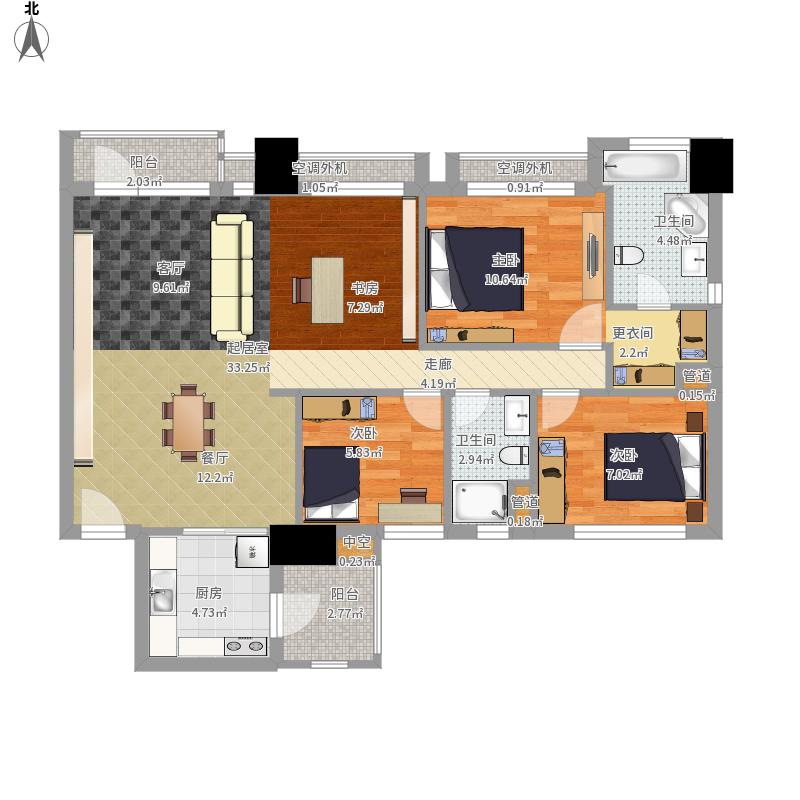 125平现代简约三居室装修效果图