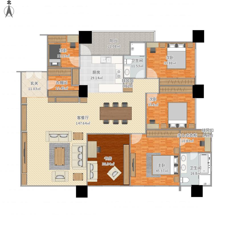 323平现代简约四居室装修案例