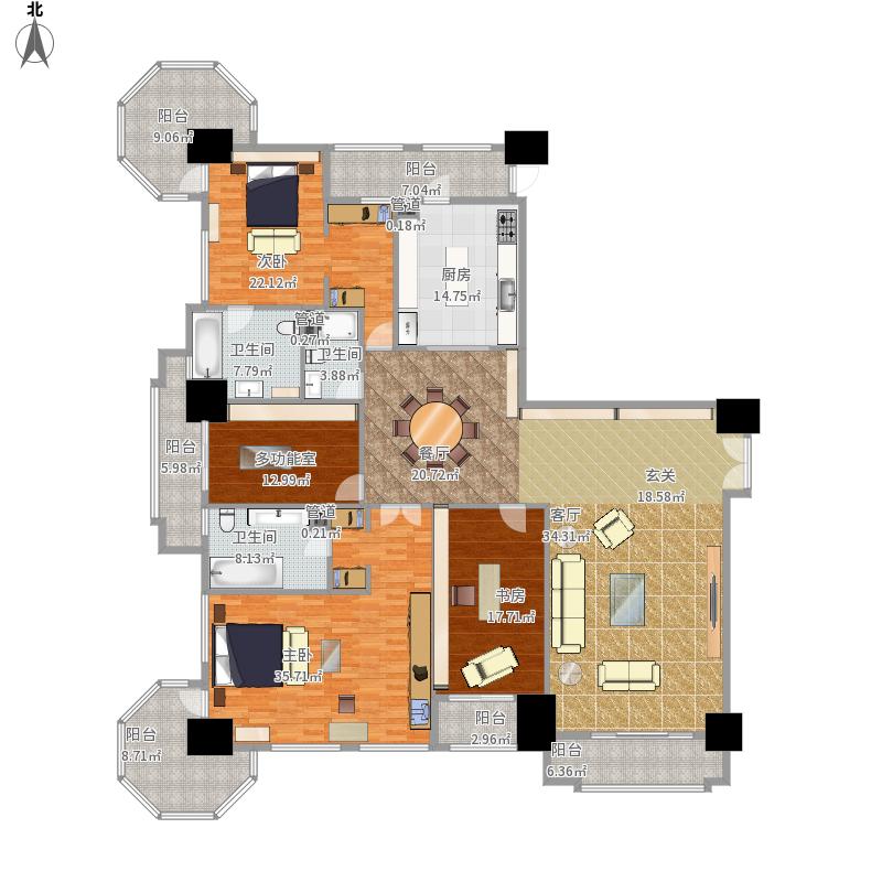 264平方欧式四居室装修案例