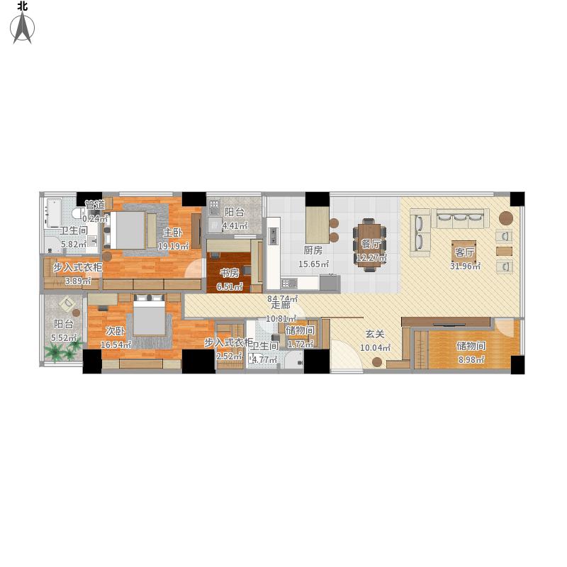215平混搭风格三居室装修案例