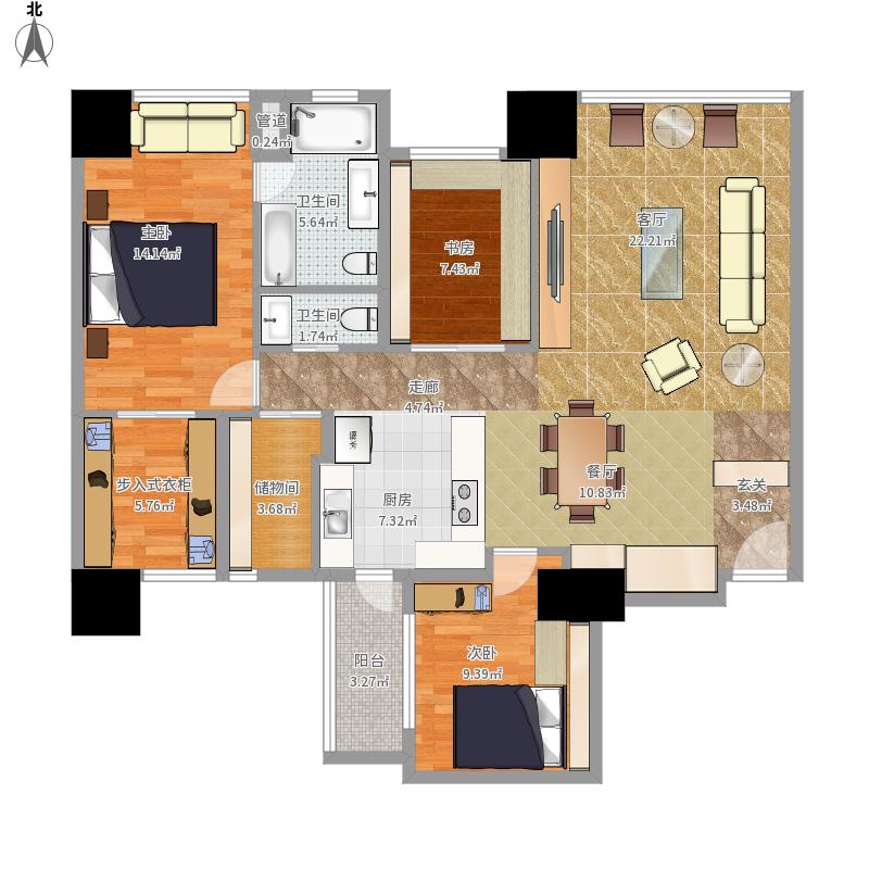 112平方混搭三居室装修案例