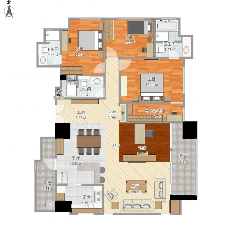 132平现代简约三居室装修案例