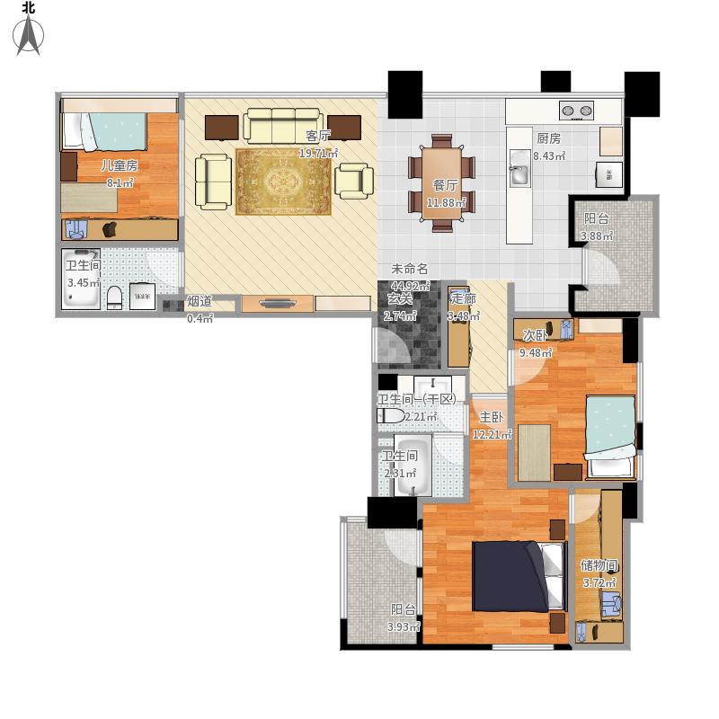 109平米美式三居室装修案例