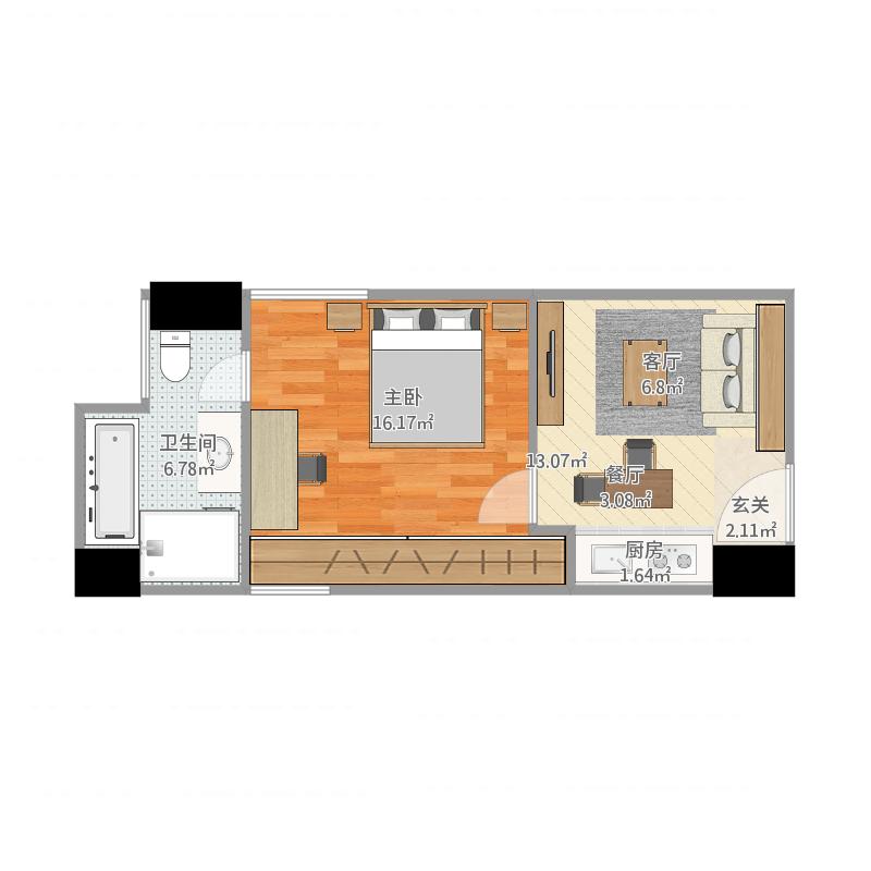 26平混搭风格一居室装修案例