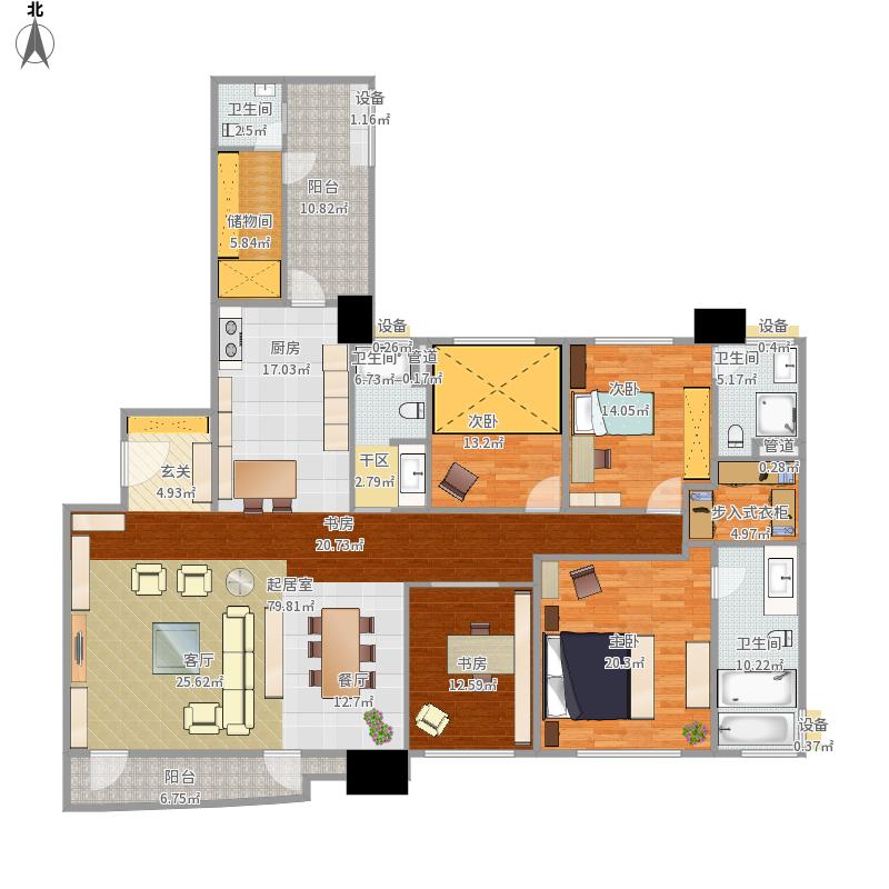 205平现代简约四居室装修案例