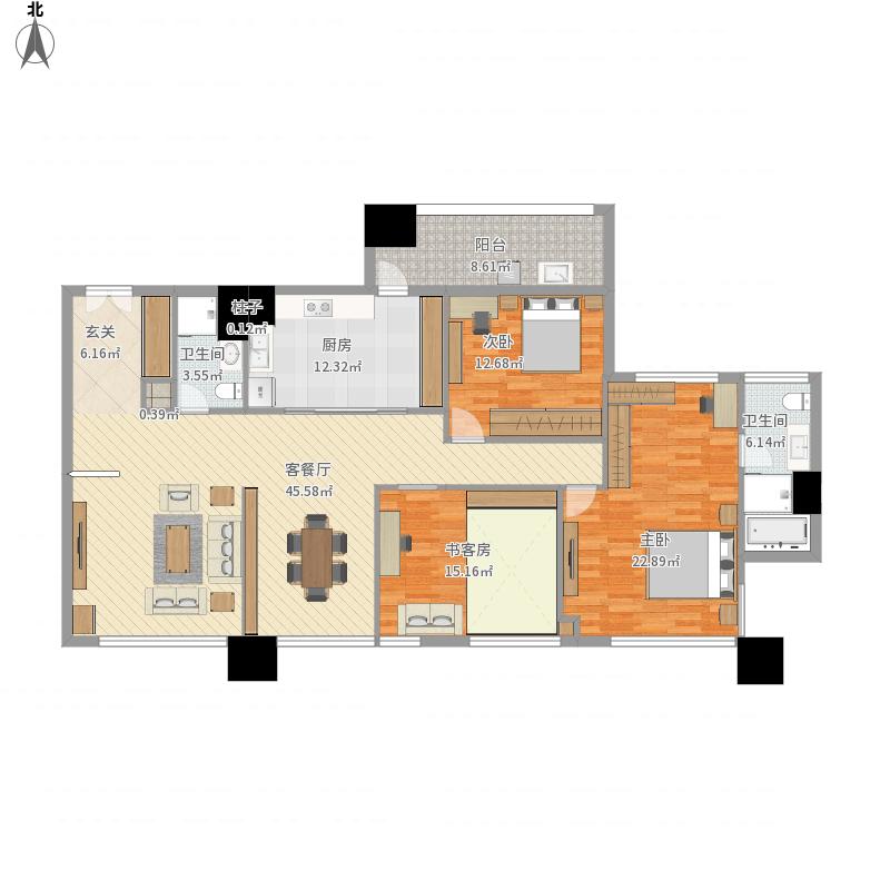 116平现代简约三居室装修案例