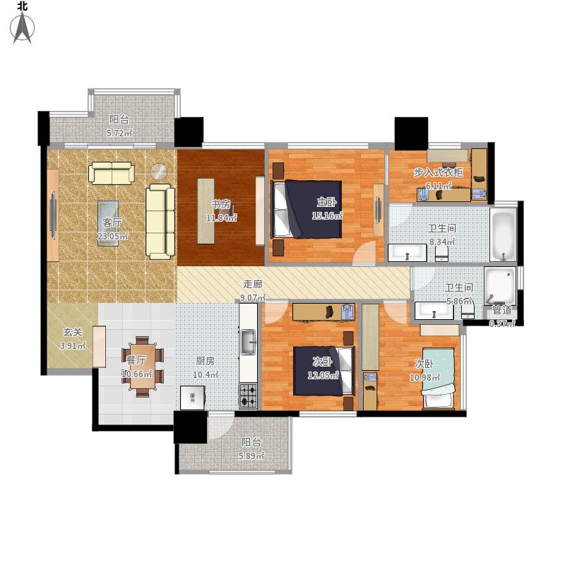 116平方欧式三居室装修案例