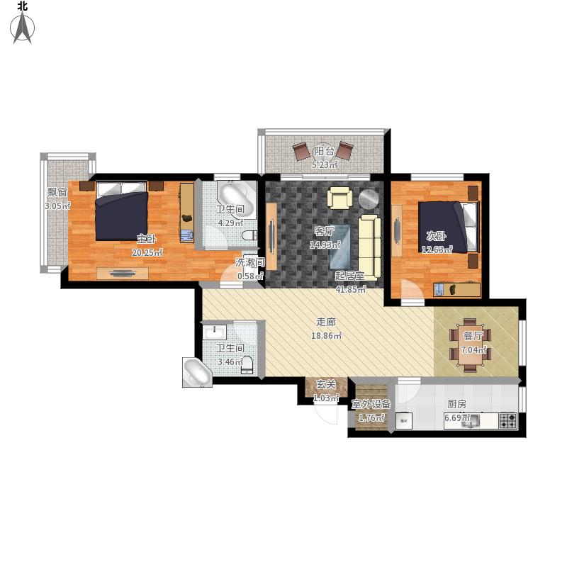 138平中式风格二居室装修案例
