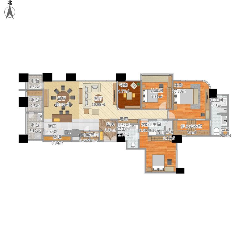 165平现代简约三居室装修案例