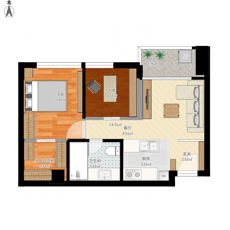 46平现代简约二居室装修案例