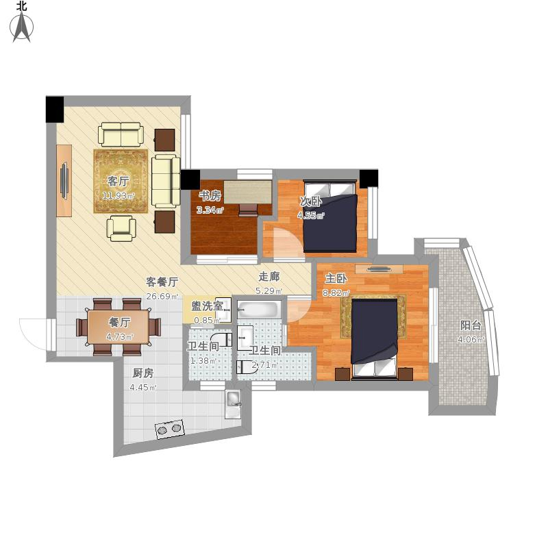 145平方美式三居室装修案例