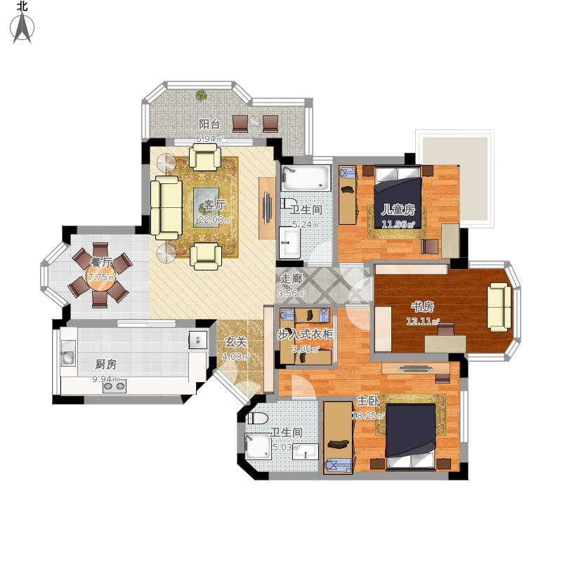 124平新中式三居室装修案例