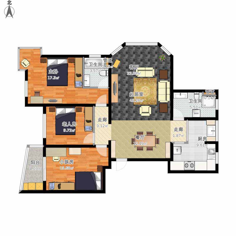 138平中式三居室装修案例